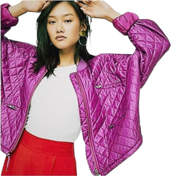 Free People Easy Quilted Purple Bomber Jacket C3 - Picture 3 of 11